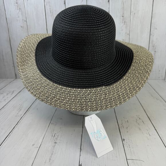 NWT Time and Tru Black Striped Packable Adjustable Floppy Straw Hat One Size - Picture 4 of 8
